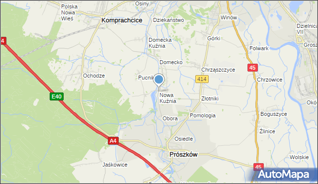 mapa Nowa Kuźnia, Nowa Kuźnia gmina Prószków na mapie Targeo